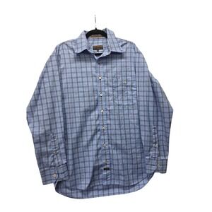 Robert Talbott Mens L Blue Grey Plaid Cotton Long Sleeve Button Down Shirt
